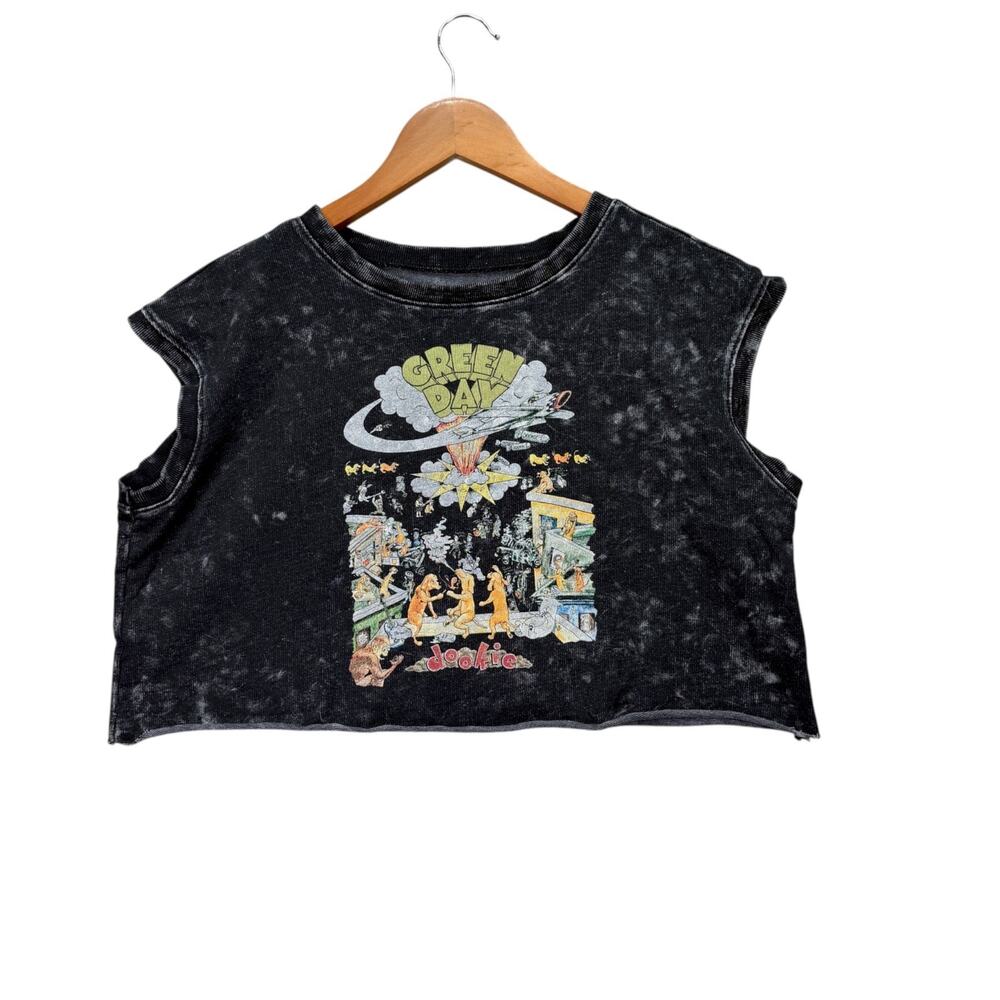Vintage Green Day Dookie Tie Dye Crop Top Tank Sleeveless T-Shirt Gray Large